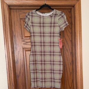 Haute Monde Plaid Mini Dress in Green and Brown